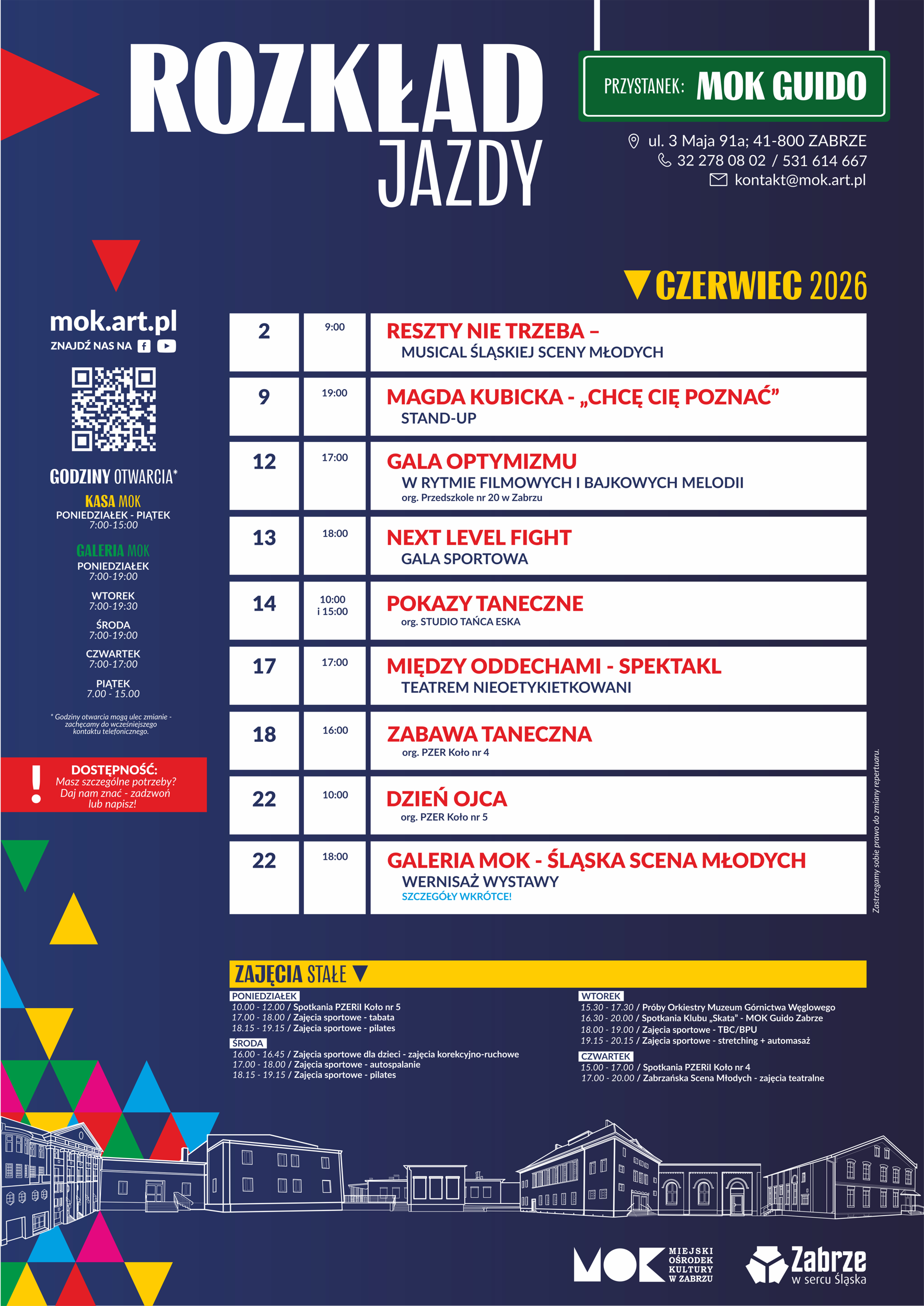 plakat z wydarzeniami w MOK Guido w czerwcu 2026